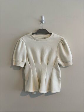 Maeve Cream Pleated Puff Sleeve Sweatshirt